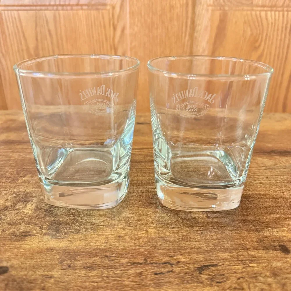 Jack Daniels Whiskey Tumbler Rock Cocktail Glasses Set of 2 Heavy Base